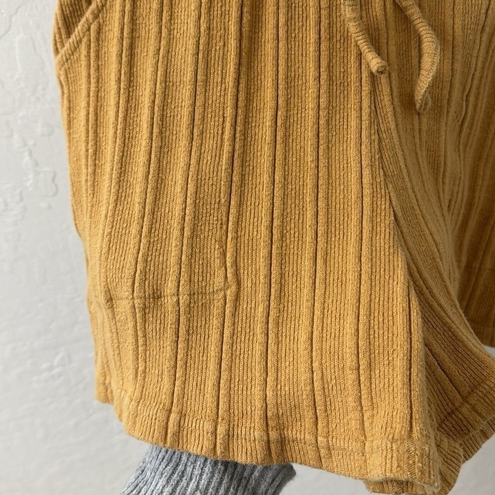 Free People Beach Knit Ribbed Drawstring Elastic Waistband Pocket Yellow Shorts - Picture 3 of 6